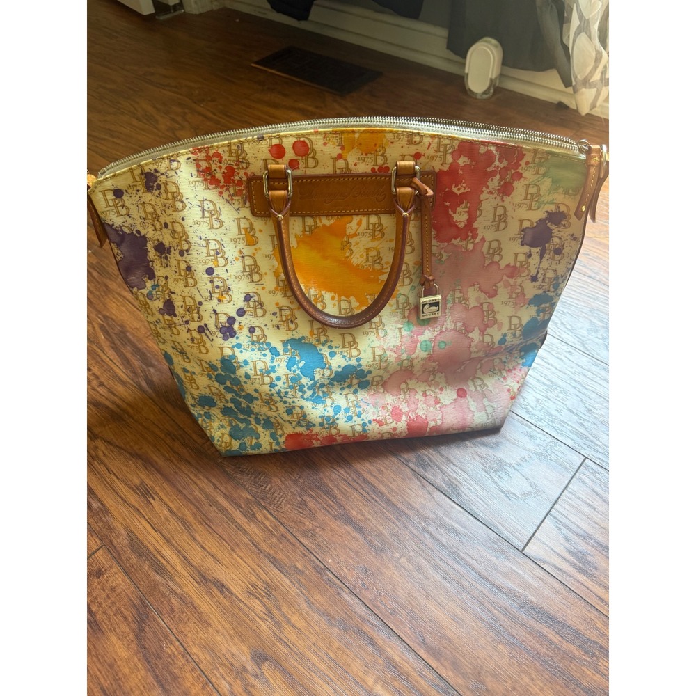Dooney & Bourke Paint Splatter Florentine Leather Satchel Tote Bag Multicolor